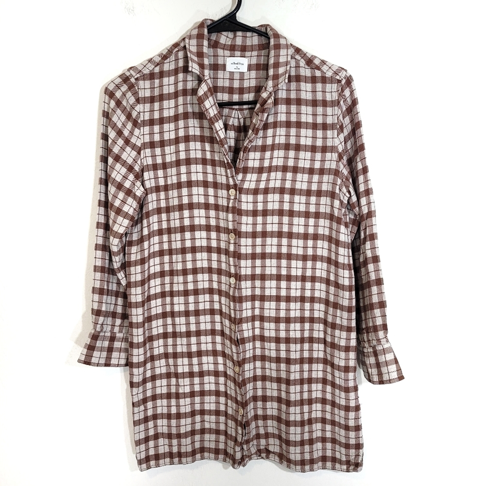 Aritzia Wilfred Free plaid long sleeve button up Western brown shirt dress XS